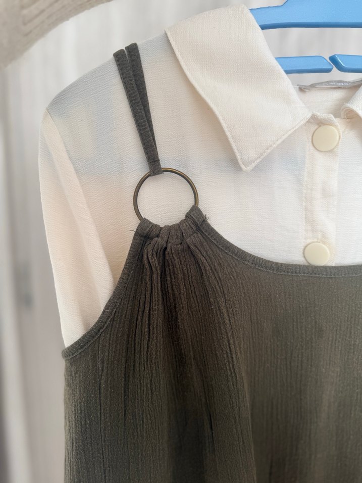 Haki Keten Askılı Bluzu - Görsel 2