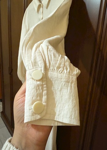 Düğmeli Beyaz Uzun Viscon Elbise - Görsel 7