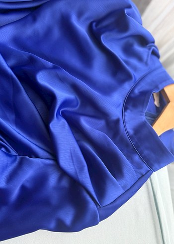 Mavi Drapeli Uzun Kadın Elbise - Görsel 3