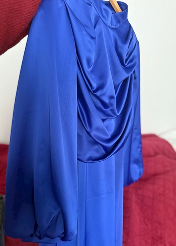 Mavi Drapeli Uzun Kadın Elbise - Görsel 5