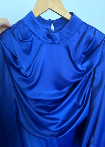 Mavi Drapeli Uzun Kadın Elbise - Görsel 6