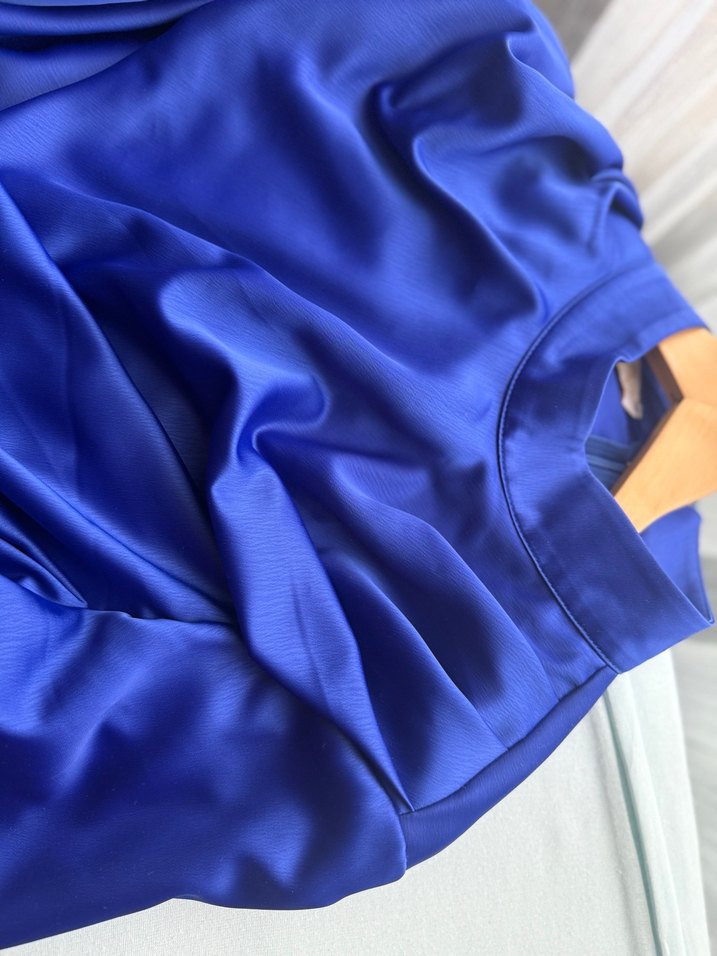 Mavi Drapeli Uzun Kadın Elbise - Görsel 3