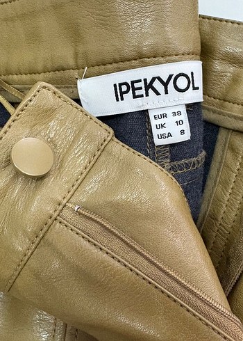 Düğmeli Kahverengi Deri Kadın Pantolon - Görsel 3