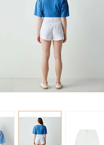 Beyaz Bağlama Desenli Mini Denim Şort - Görsel 4