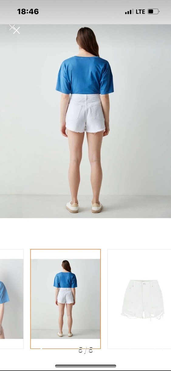 Beyaz Bağlama Desenli Mini Denim Şort - Görsel 4