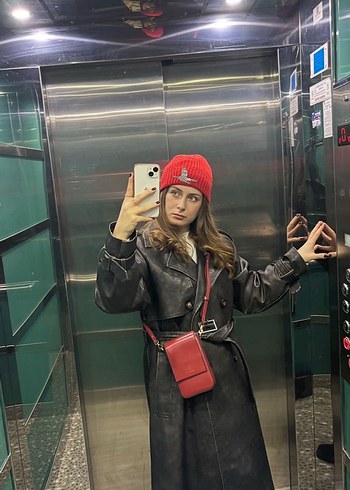 Siyah Deri Uzun Kadın Trençkot - Görsel 9