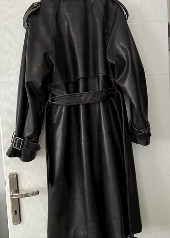 Siyah Deri Uzun Kadın Trençkot - Görsel 5