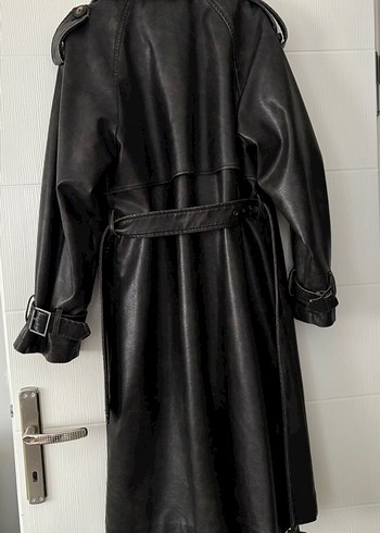 Siyah Deri Uzun Kadın Trençkot - Görsel 4