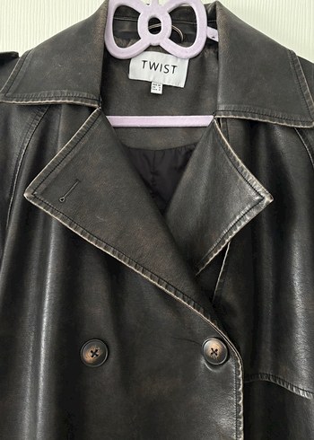 Siyah Deri Uzun Kadın Trençkot - Görsel 2