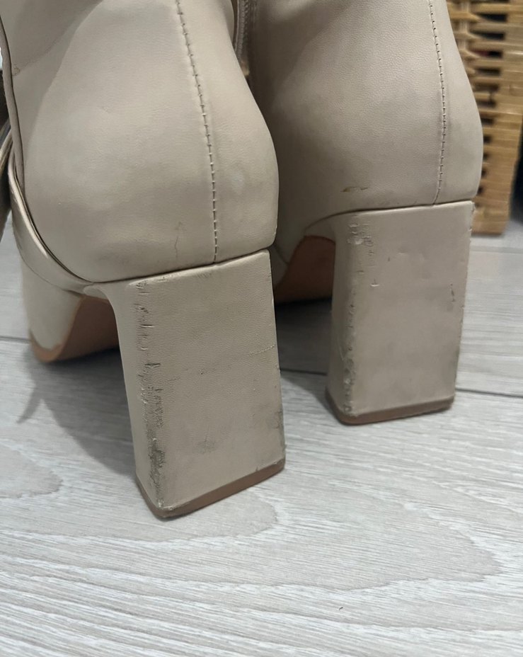 Bej Deri Tokalı Kadın Topuklu Bot - Görsel 4