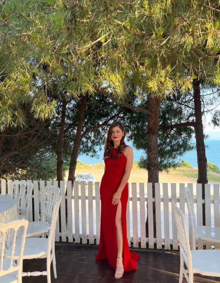 Kırmızı Uzun Drapeli Abiye Elbise - Görsel 4