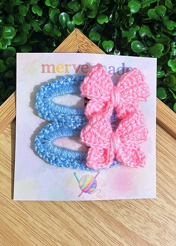 Renkli Nakışlı Örgü Çocuk Toka Seti - Görsel 3