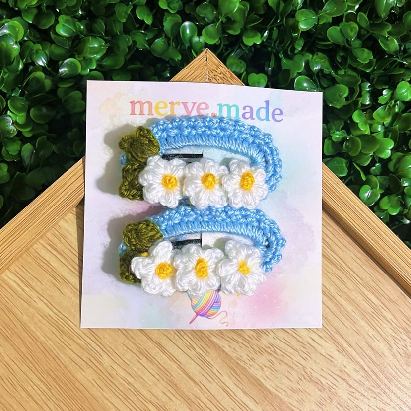 Renkli Nakışlı Örgü Çocuk Toka Seti - Görsel 4