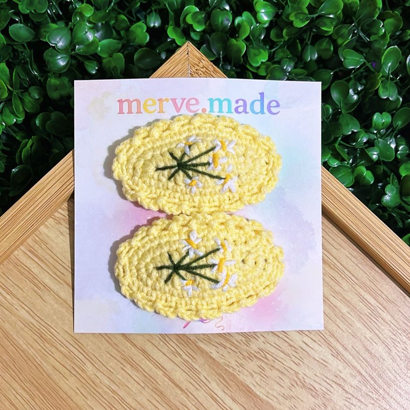 Nakışlı Örgü Mor Çocuk Toka Seti - Görsel 2