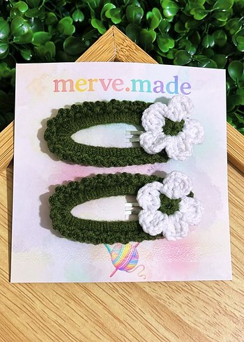 Sarı Örgü Çiçekli Çocuk Toka Seti - Görsel 3