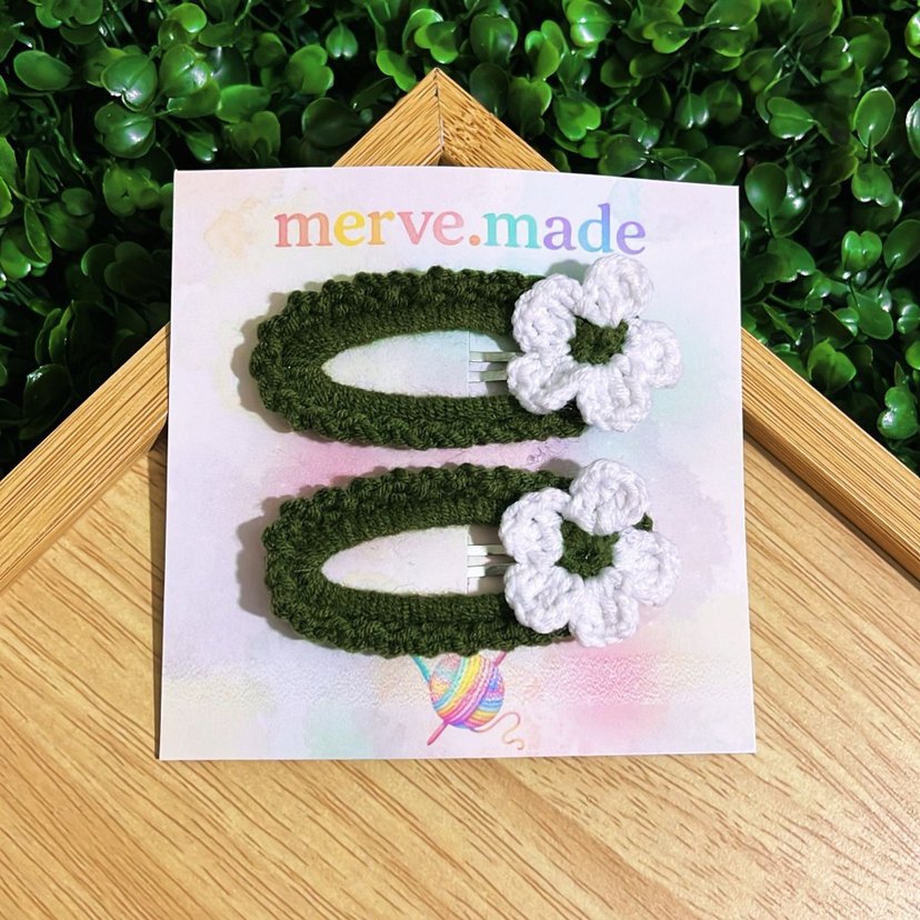 Sarı Örgü Çiçekli Çocuk Toka Seti - Görsel 3