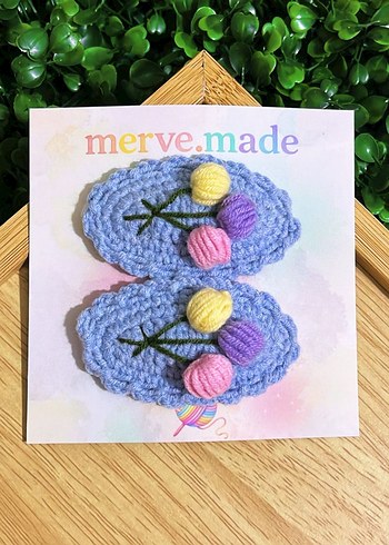 Nakışlı Örgü Renkli Çocuk Toka Seti - Görsel 2