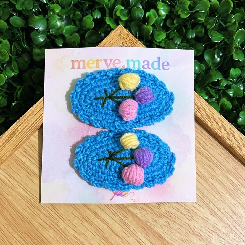 Nakışlı Örgü Renkli Çocuk Toka Seti - Görsel 4