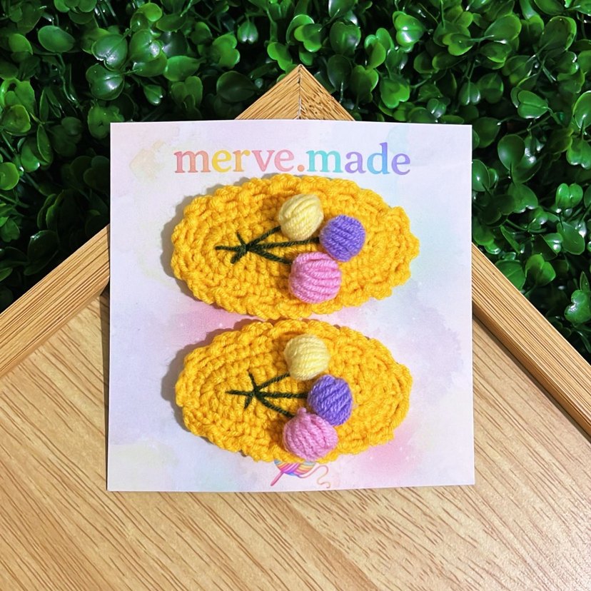 Nakışlı Örgü Renkli Çocuk Toka Seti - Görsel 3