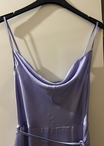 MİLLA Askılı Uzun Lila Drape Detaylı abiye - Görsel 3