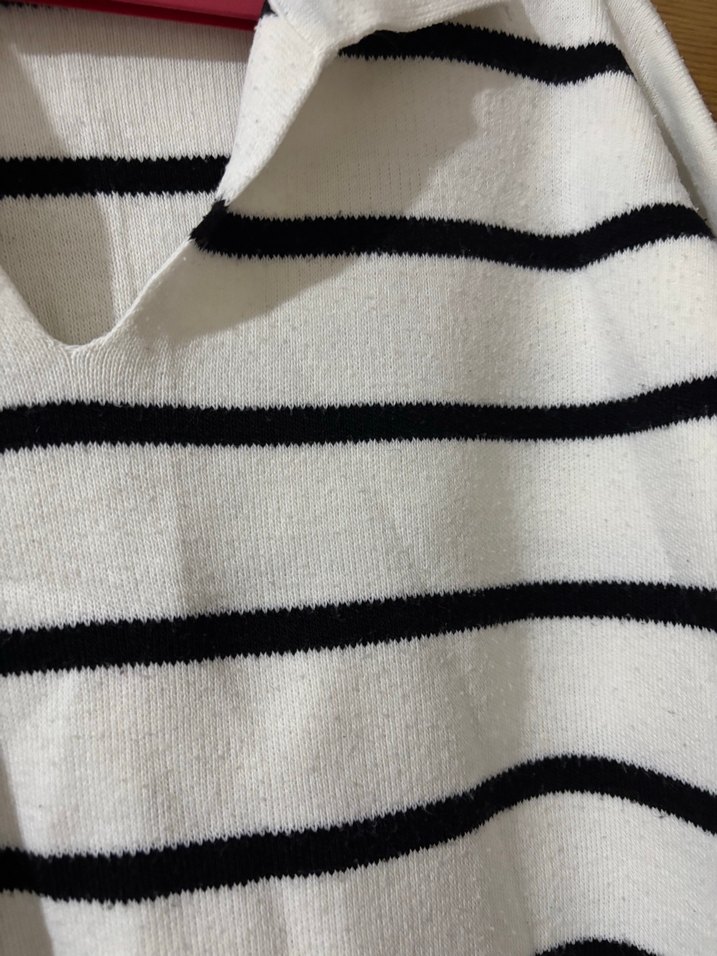 Çizgili siyah Beyaz Triko Kadın Kazak - Görsel 3