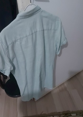 Mavi Pastel Kısa Kollu Keten Erkek Gömlek - Görsel 3