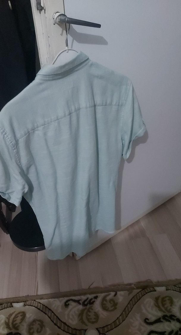 Mavi Pastel Kısa Kollu Keten Erkek Gömlek - Görsel 3