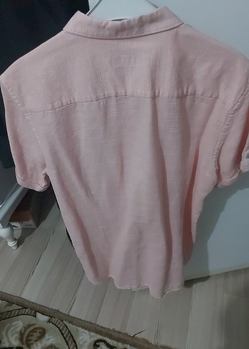 Pembe Keten Erkek Kısa Kollu Gömlek - Görsel 3