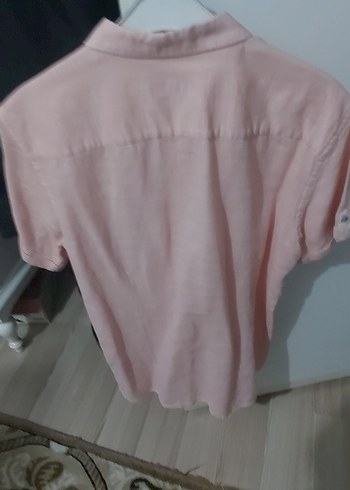 Pembe Keten Erkek Kısa Kollu Gömlek - Görsel 4