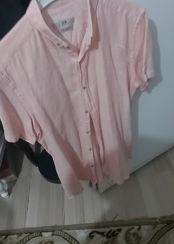 Pembe Keten Erkek Kısa Kollu Gömlek - Görsel 2