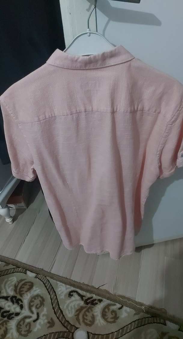 Pembe Keten Erkek Kısa Kollu Gömlek - Görsel 3