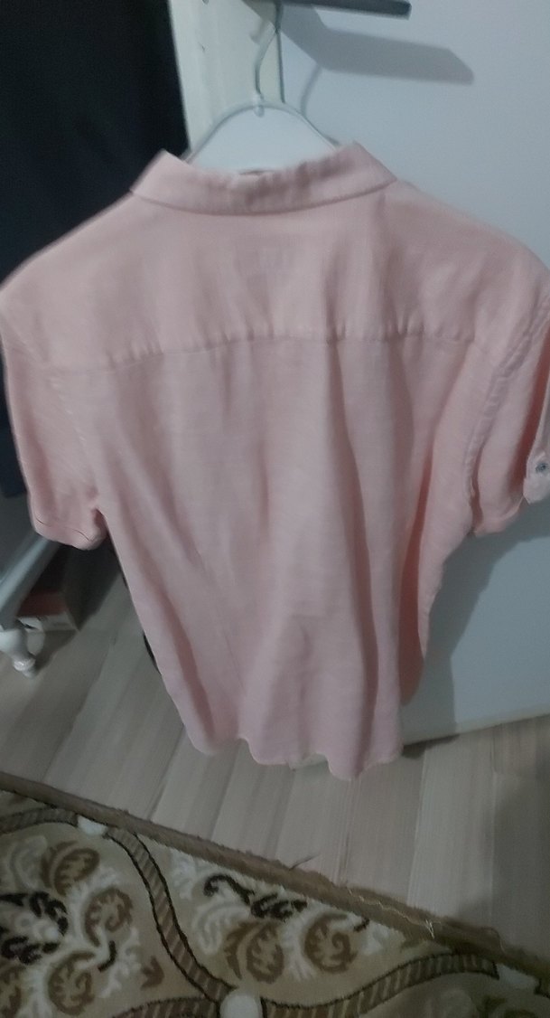 Pembe Keten Erkek Kısa Kollu Gömlek - Görsel 4