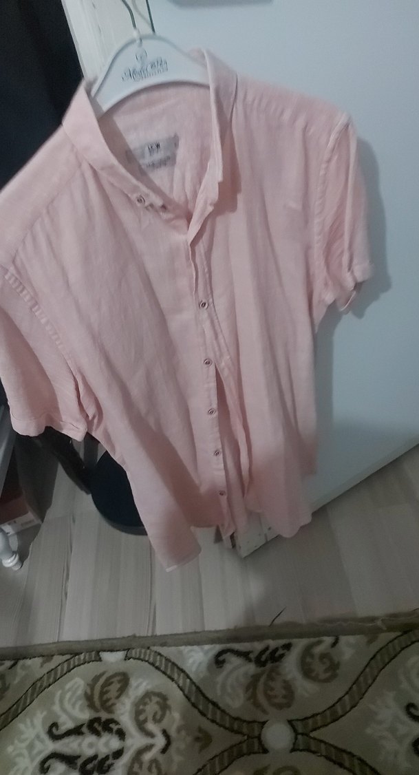 Pembe Keten Erkek Kısa Kollu Gömlek - Görsel 2