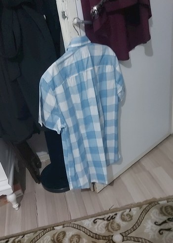 Mavi Kısa Kollu Pamuklu Erkek Gömlek - Görsel 3