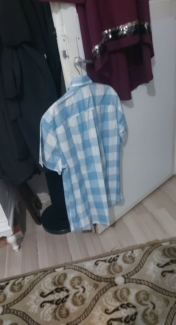 Mavi Kısa Kollu Pamuklu Erkek Gömlek - Görsel 3