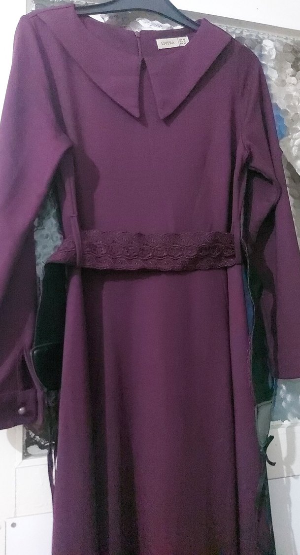 Uzun Mor Drapeli Gotik Kadın Elbise - Görsel 3