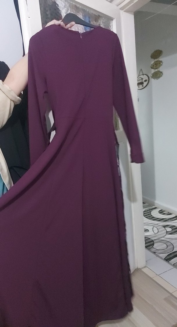 Uzun Mor Drapeli Gotik Kadın Elbise - Görsel 4