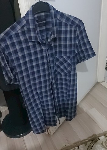 Erkek Gri Kısa Kollu Kareli Gömlek - Görsel 2