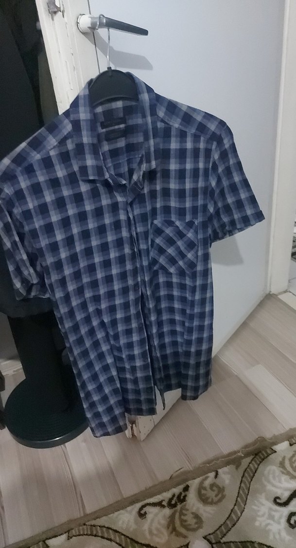 Erkek Gri Kısa Kollu Kareli Gömlek - Görsel 2