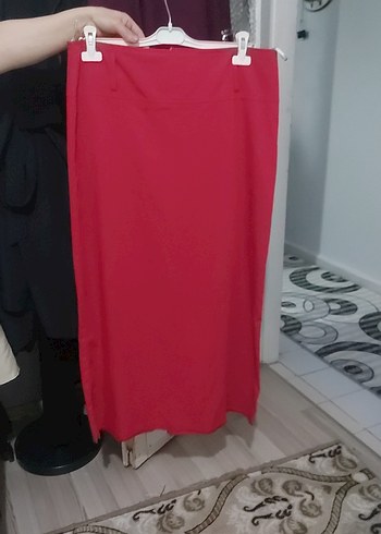 Parlak Kırmızı Midi Drapeli Kadın Etek - Görsel 2
