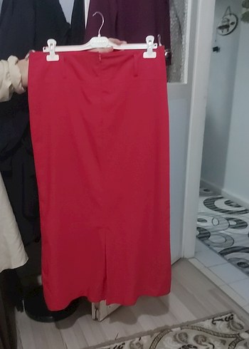 Parlak Kırmızı Midi Drapeli Kadın Etek - Görsel 4