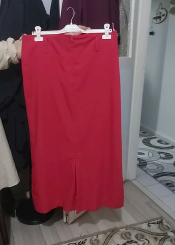 Parlak Kırmızı Midi Drapeli Kadın Etek - Görsel 3