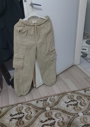 Bej Keten Bol Kesim Kargo Pantolon - Görsel 2