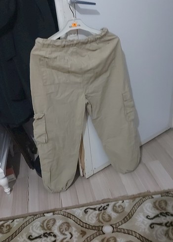 Bej Keten Bol Kesim Kargo Pantolon - Görsel 3