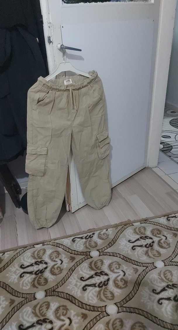 Bej Keten Bol Kesim Kargo Pantolon - Görsel 2