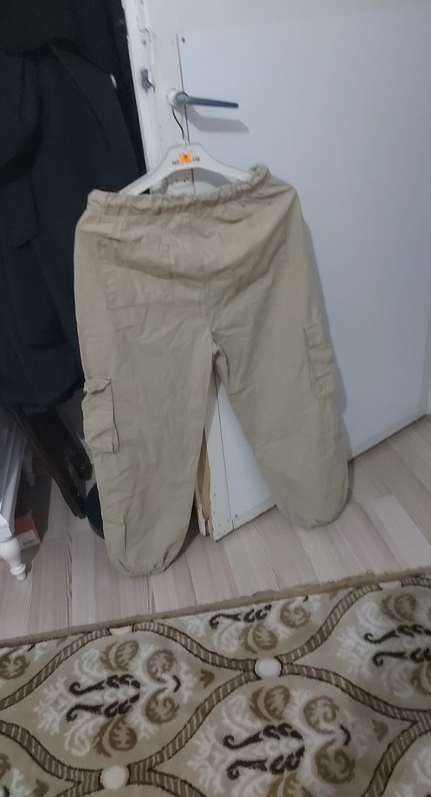 Bej Keten Bol Kesim Kargo Pantolon - Görsel 3