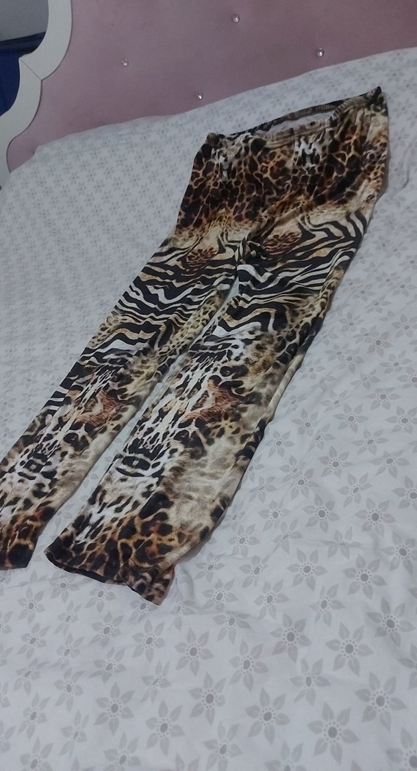 Kahverengi Zebra Desenli Kadın Kumaş Pantolon - Görsel 2