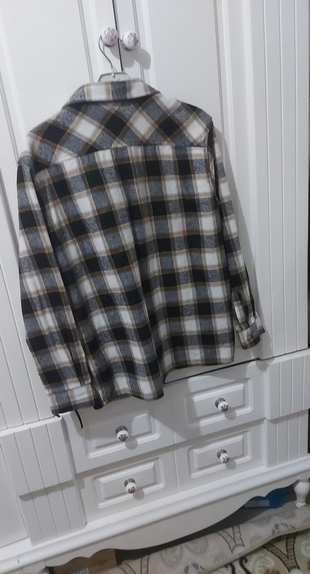 Gri Ekose Desenli Kadın Gömlek - Görsel 4