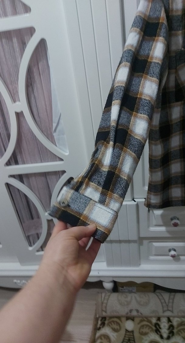 Gri Ekose Desenli Kadın Gömlek - Görsel 3