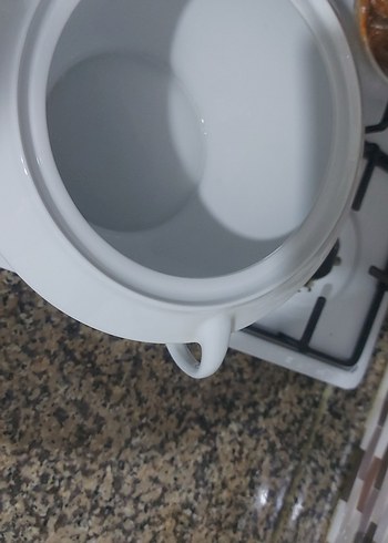 Beyaz ve Gri Desenli Porselen Tencere - Görsel 2